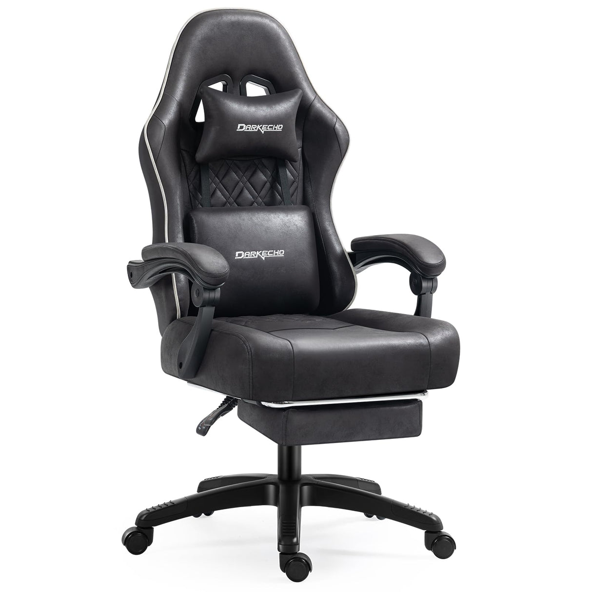 Darkecho Gaming Chair Fabric with Pocket Spring Cushion,Massage Office Chair with Footrest and Linkage Armrests,Ergonomic Adjustable Desk Computer Chair with Headrest and Lumbar Support Black Darkecho