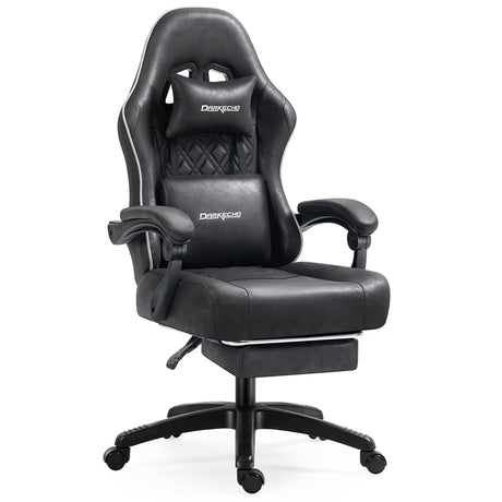 Darkecho Gaming Chair Fabric with Pocket Spring Cushion,Massage Office Chair with Footrest and Linkage Armrests,Ergonomic Adjustable Desk Computer Chair with Headrest and Lumbar Support Black Darkecho