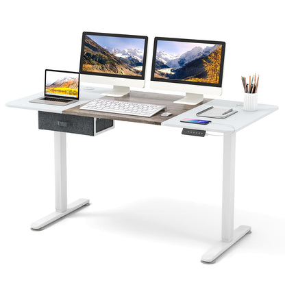 Giantex Electric Standing Desk, 55" x 28" Height Adjustable Desk with Memory Preset Controller, Storage Drawer, USB Charging Port, 2 Cable Holes, Stand Up Computer Desk for Home, Office, Gray - WoodArtSupply