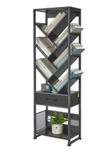 ZEXVIDA Bookshelf with Drawer,10 Tier Tree Bookcase Retro Floor Standing Bookshelves,Tall Wood Bookcases with Cabinet Storage Organizer for Living Room, Bedroom & Home Office, Black ZEXVIDA