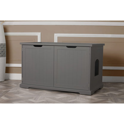 Merry Products Adjustable Pet Cat Washroom Storage Bench Furniture with Removable Partition Wall for All Size Litter Boxes, Gray