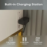 DELUXE LIVING Makeup Vanity Desk with Mirror and Lights, Glass Top Vanity Desk with 3 Drawers & 2 Storage Shelves, Bedroom Dressing Table with Power Outlet, 3 Lighting Mode, White DELUXE LIVING