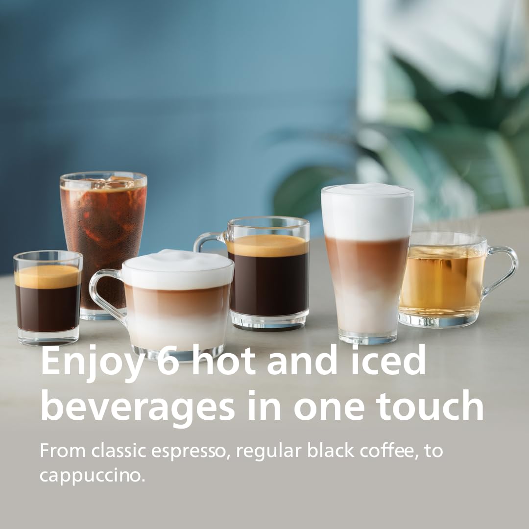 PHILIPS Series 3300 Fully Automatic Espresso Machine - 6 Hot & Iced Drinks, LatteGo Milk System, 40% Quieter SilentBrew, Ceramic Grinder, Aquaclean Filter, Glossy Black (EP3341/50) PHILIPS