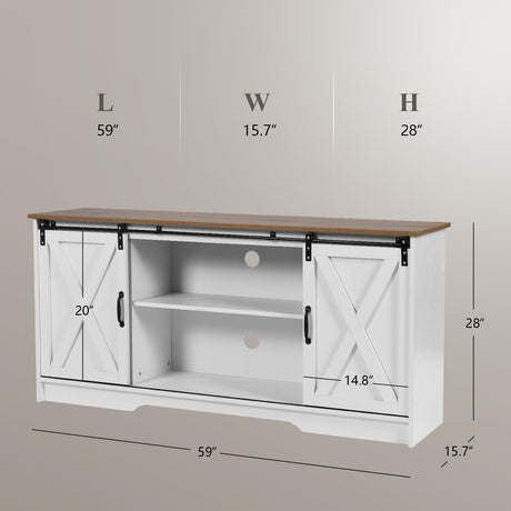 4ever2buy Farmhouse Coffee Bar Cabinet with Storage, 59'' Kitchen Buffet Cabinet with Sliding Barn Door, Sideboard Buffet Cabinet with Adjustable Shelf, White Coffee Bar for Living Dining Room 4ever2buy