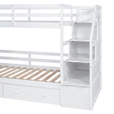 Harper & Bright Designs Bunk Bed with Stairs & Slide, Wood Twin Over Twin Bunk Bed with Desk and Shelves,Bunk Bed Twin Over Twin Size with Storage Drawers for Kids Teens Girls Boys, White Harper & Bright Designs