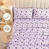 Softan Floral Twin Size Sheet Set, Purple Paisley Flower Printed Sheets for Kids Girls, Brushed Microfiber Fitted Sheet with 15" Deep Pocket & Non-Slip Straps, Butterfly Patterned Sheets Softan