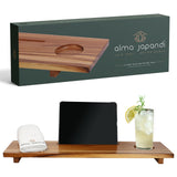 Fjord Teak Bathtub Tray - Towel & Gift Box Bundle - Sustainable Minimalist Wood Bath Tray for Tub - Fits Standard Bathtubs - Relaxing Bathtub Accessories Holder - Bath Caddy 29x8.5 in. Alma Japandi