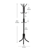 Mind Reader Coat Rack, Hall Tree, Freestanding Organizer, Coat Tree, Hat, Jacket, Purse, Metal, 18"L x 18"W x 68.5"H, Black, 11 Mind Reader
