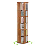Magshion Rotating Bookcase - 6-Tier Corner Shelf Bamboo Media Storage, 70.5" High Revolving Floor Standing Organizer Living Room Bedroom 360 Degree Rotating Storage (Natural, Stripe Guardrail) Magshion