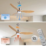 Ovlaim 52 Inch Solid Wood Ceiling Fans with Lights Remote Control, 6 Speed Quiet DC Motor 3 Blade Propeller Smart Ceiling Fan, Indoor Living Room Bedroom Ovlaim