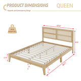 anwickjeff Boho Queen Size Bed Frame with Natural Rattan Headboard, Wooden Platform Bedframe, Under Bed Spacious Storage, No Box Spring Needed (Natural, Queen) anwickjeff