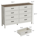 LYNSOM Farmhouse 8 Drawer Dresser for Bedroom, 55 Inch Wide Wood Rustic Chest of Drawers with X-Marking & Bar Handle, Large Storage Dressers Organizer for Bedroom, Living Room, Antique White LYNSOM