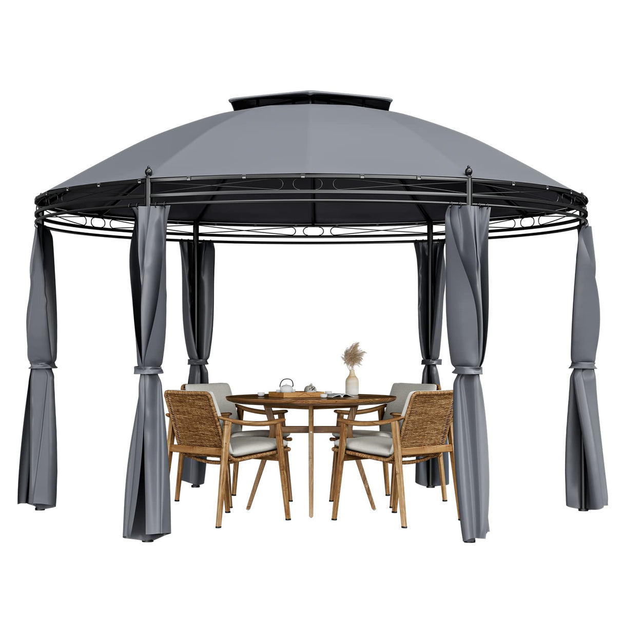 Tangkula 11.5x11.5 ft Round Patio Gazebo, 2-Tier Dome Gazebo with Removable Side Curtains, Heavy Duty Steel Frame, Outdoor Gazebo Pavilion for Tangkula