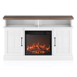 BELLEZE 48" TV Stand with 18" Electric Fireplace Heater, Modern TV Stand for TVs up to 50", Entertainment Media Stand with Open Shelves and Storage Cabinets for Living Room, Bedroom (White) BELLEZE