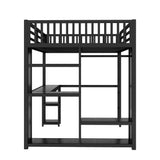 Ball & Cast Queen Size Loft Bed with Desk and Storage Shelves,Metal Loft Bed Frame with Built-in Wardrobe &Full-Length Guardrails,Space Saving Design,Noise Free,Black Ball & Cast