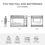 DHP Miles Low Metal Bunk Bed Frame for Kids, With Built-in Ladder, High Guardrail and Metal Slats, Floor Bed Bottom Bunk, No Boxspring Required, For Small Spaces, Full-Over-Full, Silver DHP