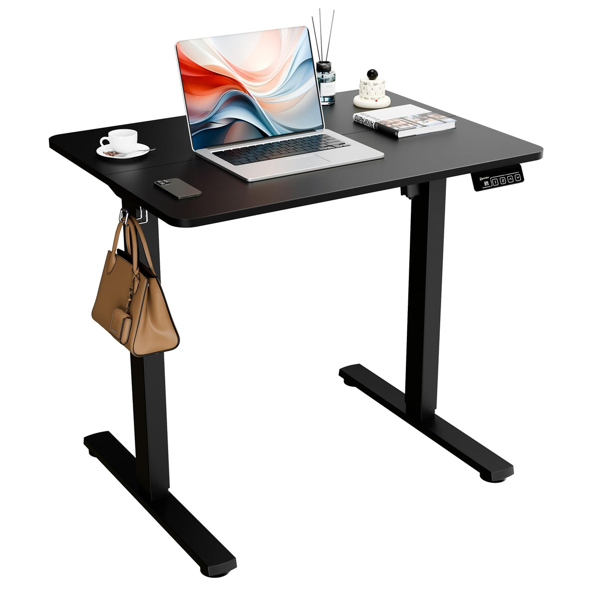 ERGOMAKER Electric Standing Desk, 31.5" x 23.6" Height Adjustable Sit Stand Desk with Splice Board for Home Office, Computer Desk Memory Preset (Black Frame, Black Desktop) ERGOMAKER