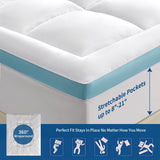 STWIENER King Mattress Topper, Pillow Top Mattress Topper for Back Pain Relief, Extra Thick Mattress Pad Deep Pockets for 8"-21", Soft Down Alternative Fill Mattress Protector, Blue Stripe STWIENER