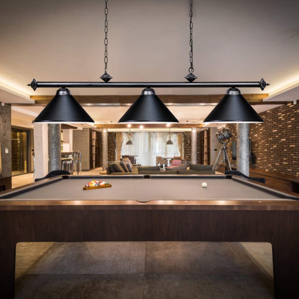Wellmet 3 Light Pool Table Light, Vintage Retro Kitchen Island Pendant Light with Matte Black Shade, Modern Industrial Chandelier Wellmet