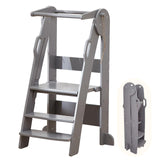 FUNLIO 3-Level Height Adjustable Kitchen Step Stool, Foldable Toddler Tower for Kids 2-6 Years, Montessori Child Standing Tower, CPC & CE, Easy to Assemble, Grey FUNLIO