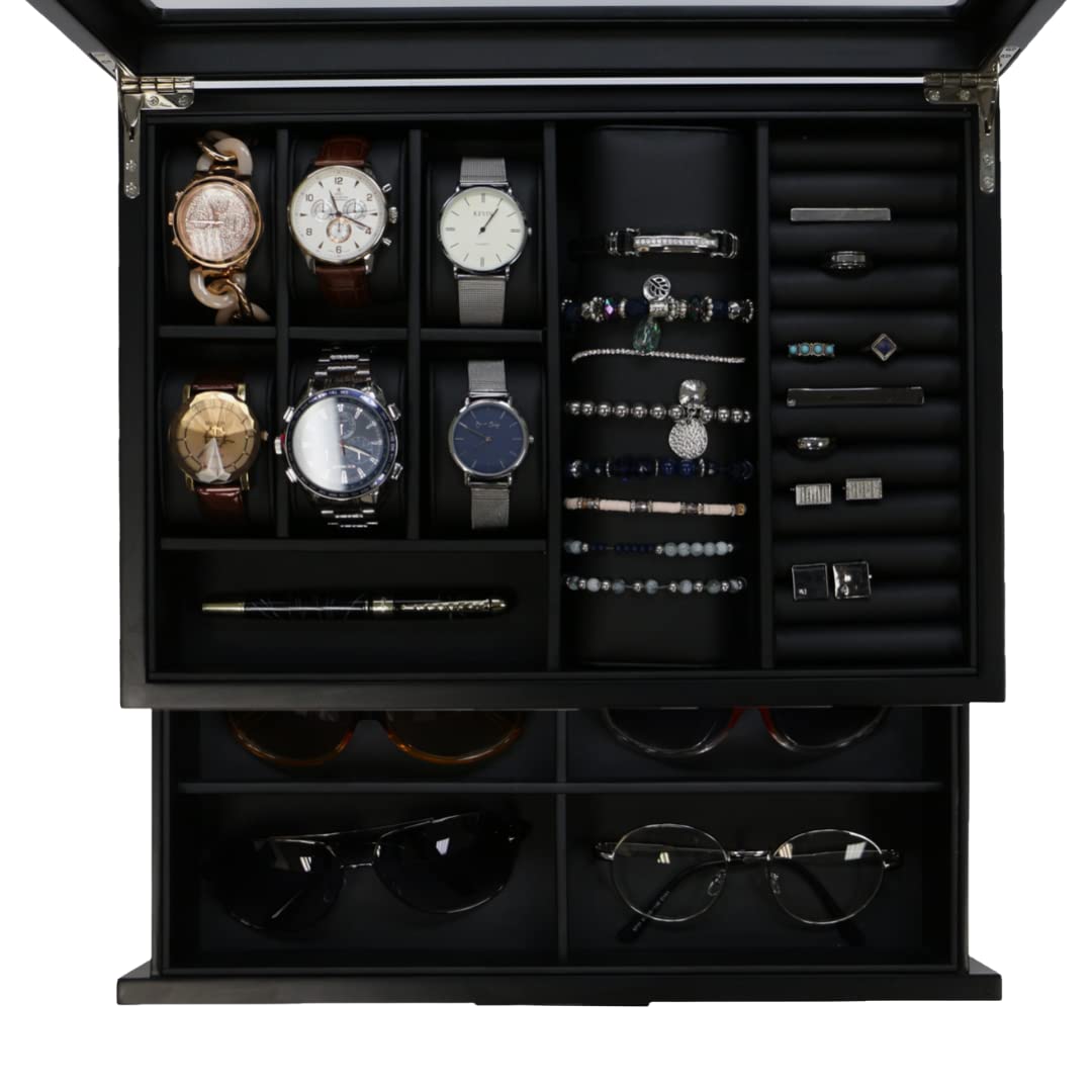 Decorebay Executive Unisex Black Wood Valet sunglasses and Jewelry Box Storage (SuperStar 2) Decorebay