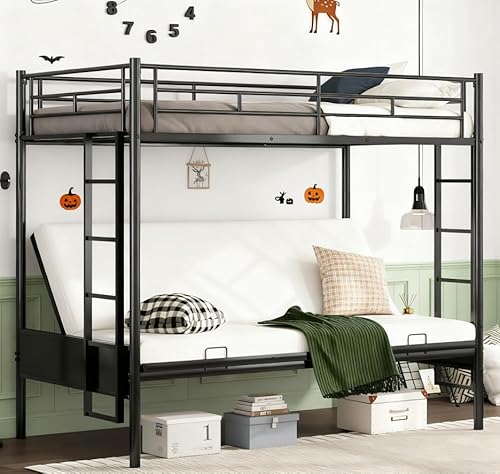 Bellemave Twin Over Futon bunk Bed, Futon bunk Bed, loft Bed with futon, No Box Spring Needed, Black Bellemave