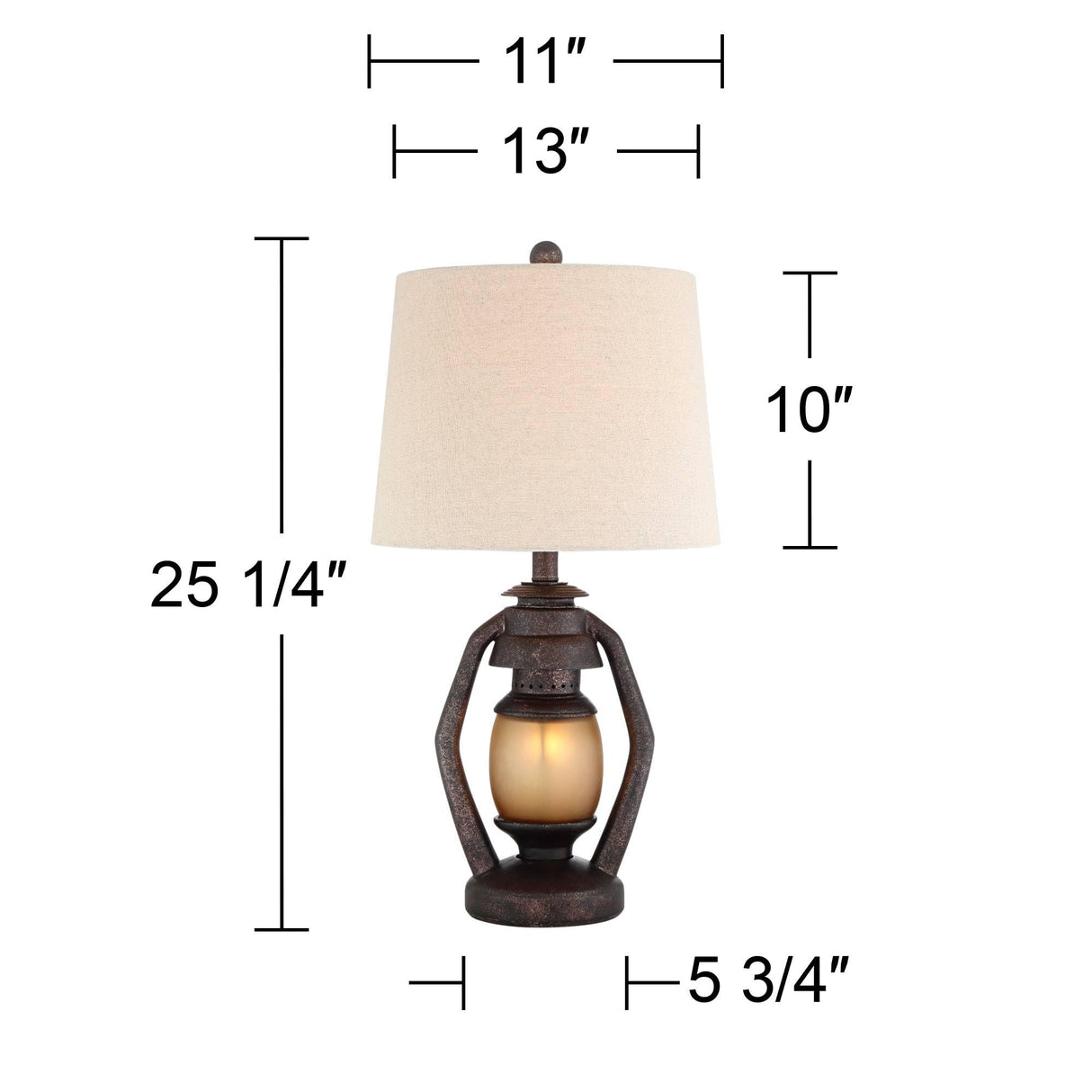 Franklin Iron Works Horace Rustic Farmhouse Table Lamps 25.25" High Full Size Set of 2 with Nightlight Miner Lantern Brown Oatmeal Tapered Drum Shade for Living Room Bedroom House Bedside Nightstand Franklin Iron Works