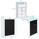 Tangkula Folding Floating Desk with Chalkboard, Wall Mounted Space Saving Fold Up Convertible Table with Storage Shelves & Hooks (White) Tangkula