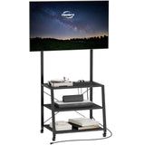 HOOBRO Rolling TV Stand with Mount and Power Outlet Up to 55 inch TVs, Corner Entertainment Center, Small TV Stand with 3-Tier Storage Shelves for Living Room, Bedroom, Black BB66UDS01 HOOBRO