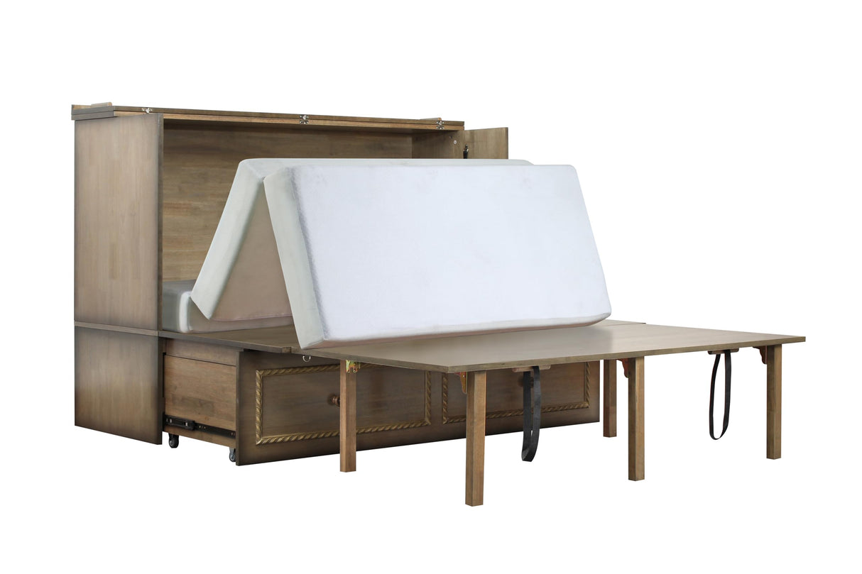 Mega Solutions Venetian Murphy Cabinet Bed with Deepest Storage Drawer On The Market and USB Charging Station (Queen, Latte) Mega Solutions