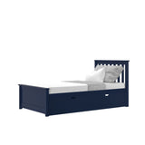 Max & Lily Twin Bed, Wood Bed Frame with Headboard For Kids with Trundle, Slatted, Blue Max & Lily