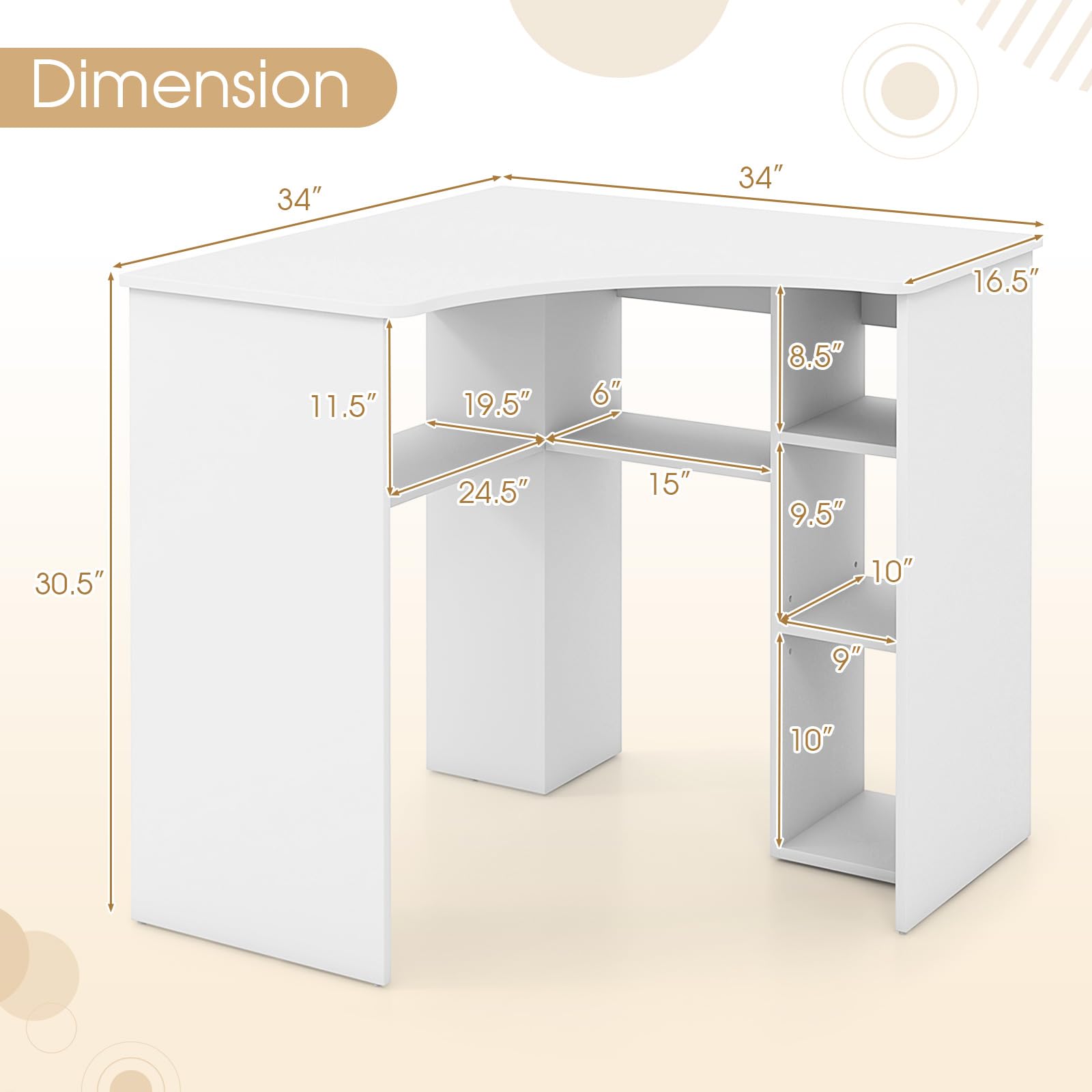 Tangkula White Corner Desk with Storage Shelves, Space-saving Triangle Study Writing Desk with Adjustable Shelves, Corner Makeup Vanity Desk for Bedroom, Corner Desk for Small Space - WoodArtSupply