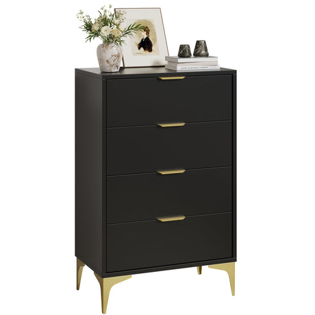 LOUVIXA Dresser for Bedroom with 4 Drawers, Wood Chest of Drawers, Dresser Storage Cabinet, 4 Drawer Dressers for Bedroom, Living Room, Entryway, Cloakroom (Black) LOUVIXA