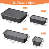 SpaceHacks 25 PCS Plastic Drawer Organizer Set, 4-Size Versatile Organizer Trays & storage Bins for Makeup, Jewelry, and Gadgets in Bathroom, Bedroom and Office,Clear Black SpaceHacks