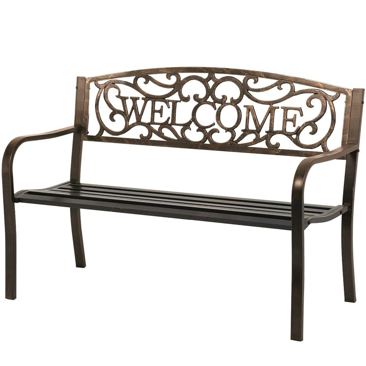 FDW 50" Patio Garden Bench Park Yard Outdoor Furniture Steel Frame Porch Chair FDW