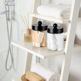 Komashr 3PC Farmhouse Decor Qtip Holder Apothecary Jars Bathroom Vanity Storage Organizer -Countertop Canister Container &Cute Stickers for Cotton Swab, Ball,Pad,Floss ,Paper Clips (Black，Plastic) Komashr