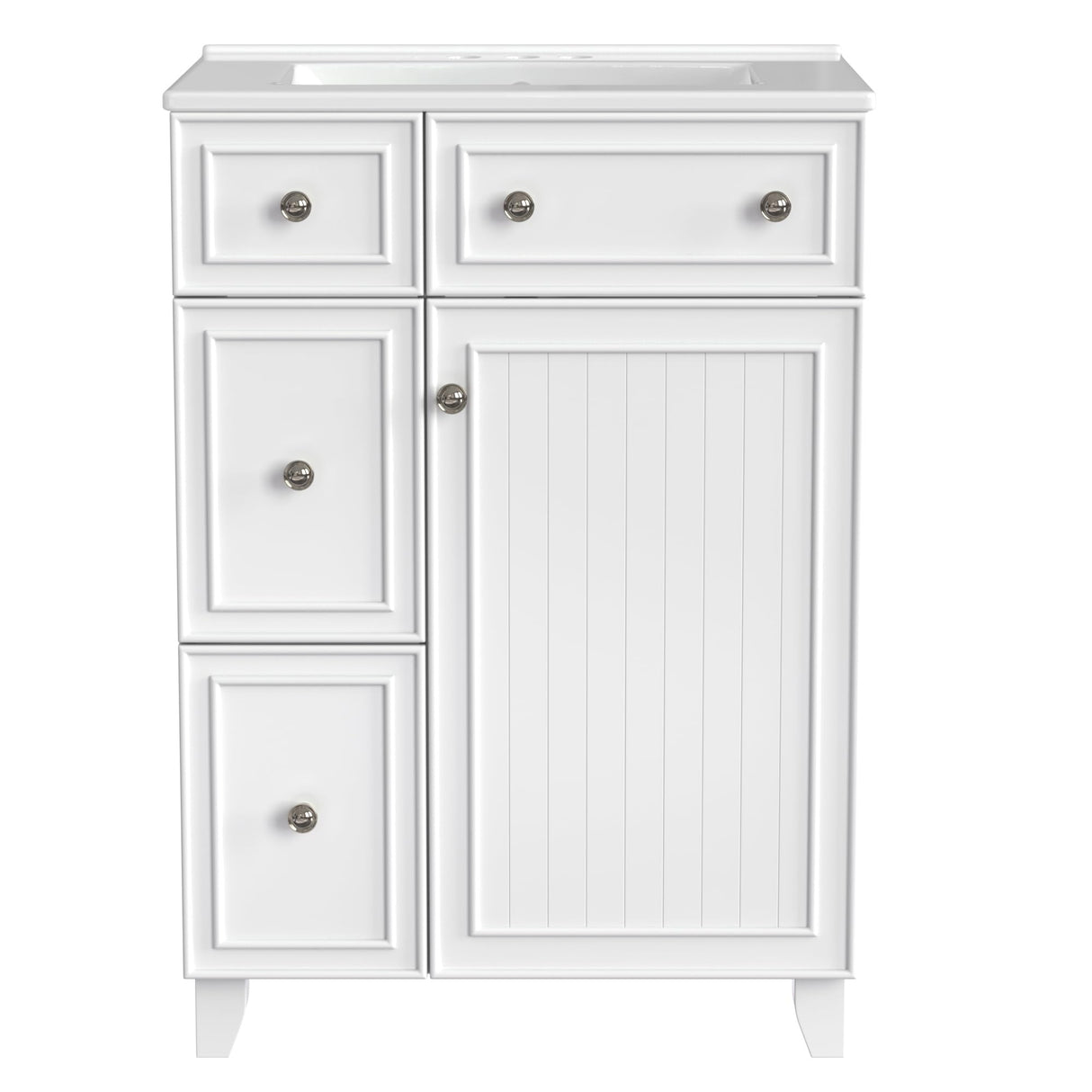Harper & Bright Designs 24" Bathroom Vanity with Sink, Free Standing Single Basin Vanity Set with Two Drawers and One Door, Modern Wooden Bathroom Cabinet with Ceramic Basin for Bathroom, White Harper & Bright Designs
