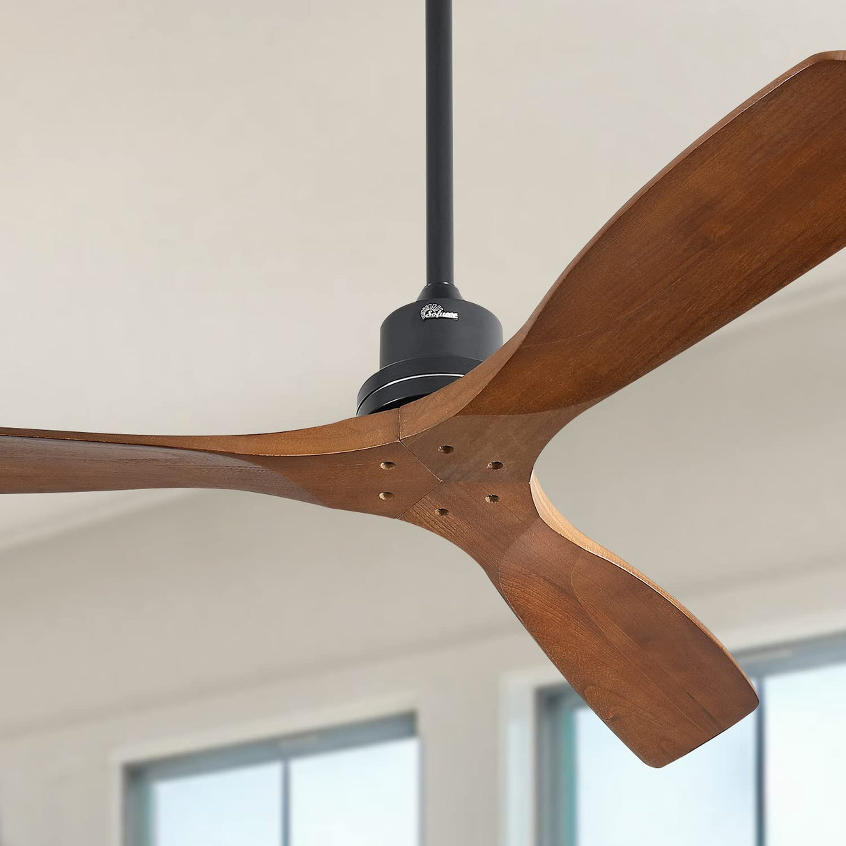 Sofucor 52 Inch Solid Wood Ceiling Fan without Light 3 Blades Ceiling Fan No Light with Remote, 6 Speeds with Reversible DC Motor for Living Room Bedroom Patio With Cover Sofucor