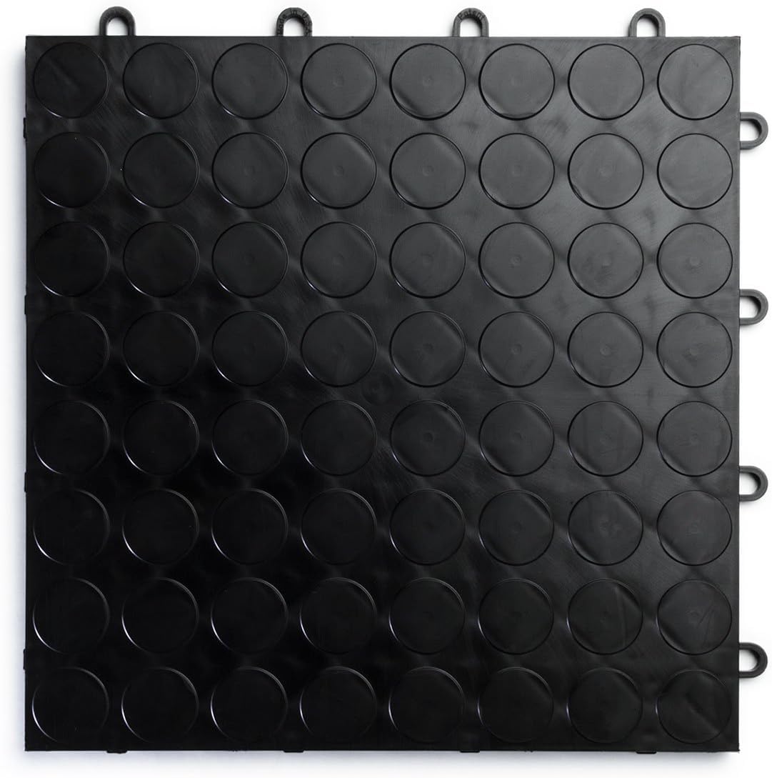 Big Floors RaceDeck CircleTrac, Durable Copolymer Interlocking Modular Garage Flooring Tile (48 Pack), Black Big Floors