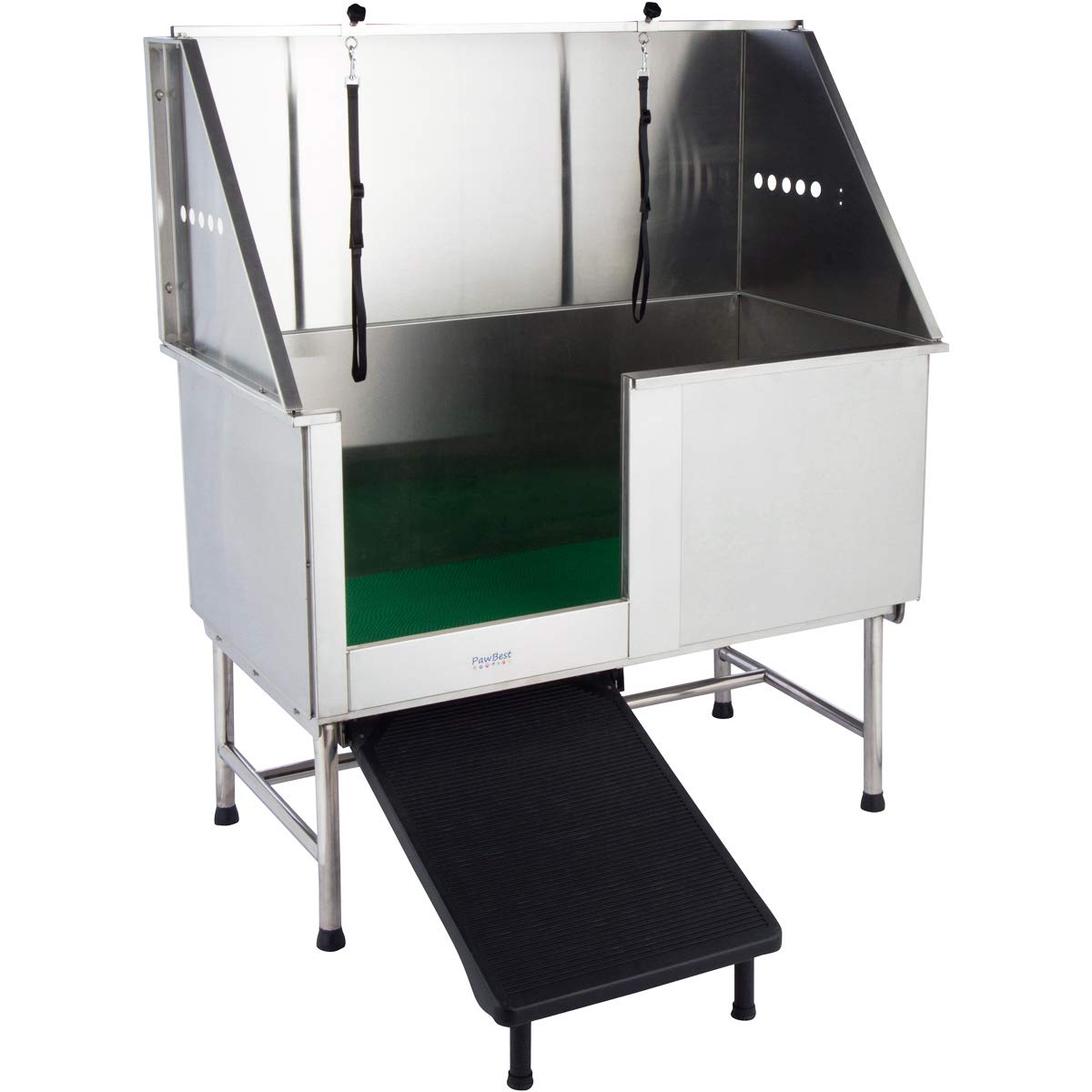 PawBest Stainless Steel Dog Grooming Bath Tub with Ramp, Faucet, Hoses and Loops (50" Bathtub) PawBest