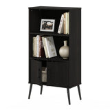 Furinno Claude Mid Century Style Accent Wooden Leg Bookcase Cabinet with Storage Organizer Shelves, Espresso Furinno