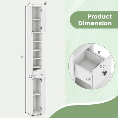 Tangkula 71" Tall Slim Bathroom Storage Cabinet with Adjustable Shelves and Drawer, Perfect for Small Spaces - WoodArtSupply