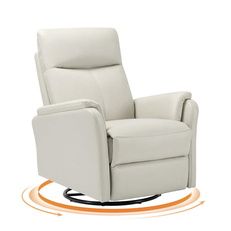 Swivel Rocking Recliner Glider Chair, Leather Reclining Rocker Chair with Footrest for Living Room, Nursery, Office, Bedroom, Ergonomic High Backrest, Wide Seat Cushion and Metal Base-Beige COLAMY