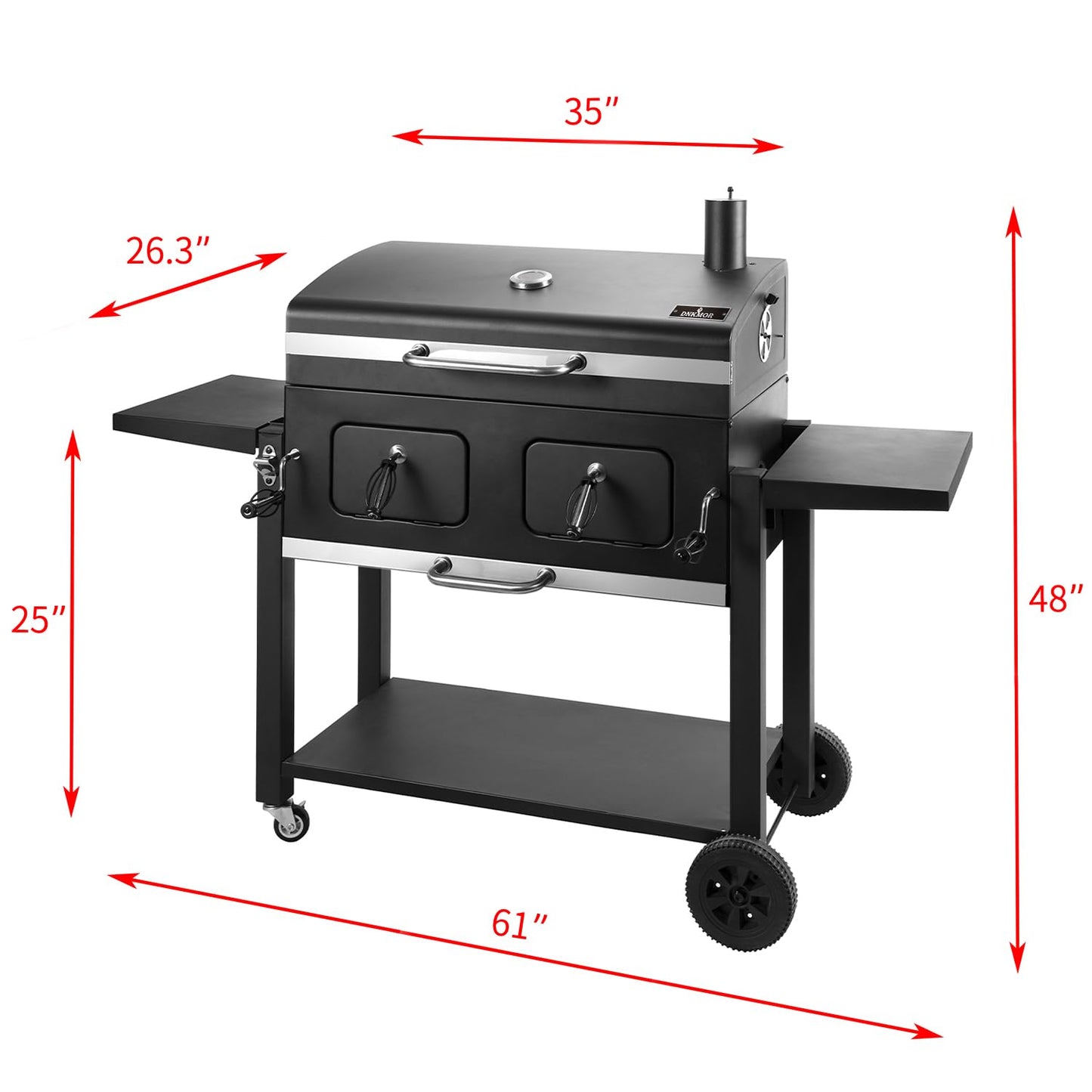 Charcoal Grill Outdoor BBQ Grill, Extra Large Cooking Area 794 Square Inches with Two Individual & Adjustable Charcoal Tray, Foldable Side Tables for Outdoor Cooking Backyard Camping Picnics By DNKMOR