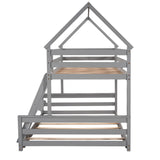 Merax House Floor Bunk Bed with Ladder Twin Over Full,Wood Low Bunk Bed for Kids Juniors, Space-Saving,No Box Spring Needed Gray Merax