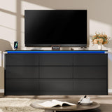 9 Drawer Dresser for Bedroom, 63" Long Black Chest of Drawers with Charging Station & LED Lights, Curved Anti-Collision Design,Wooden Closet Storage Cabinet,Modern Dresser TV Stand with Deep Drawers Gyfimoie