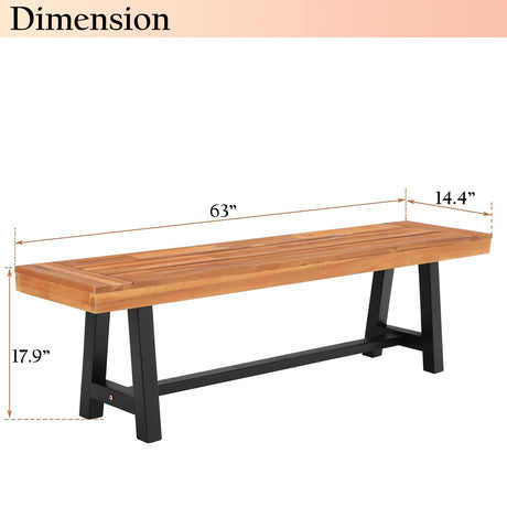 Sophia & William Outdoor Bench Garden Bench Wood 63", Patio Dining Bench Weatherproof, Wooden Park Front Porch Benches for Outside, Backless Acacia Wood Bench Long Narrow Clearance, 2 Pack, Teak Sophia & William