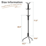 FILWH Coat Rack Freestanding Coat Tree Standing Coat and Hat Hanger Jacket Organizer Rack Metal,18.3" L x 18.3" W x 71.5" H, Black FILWH