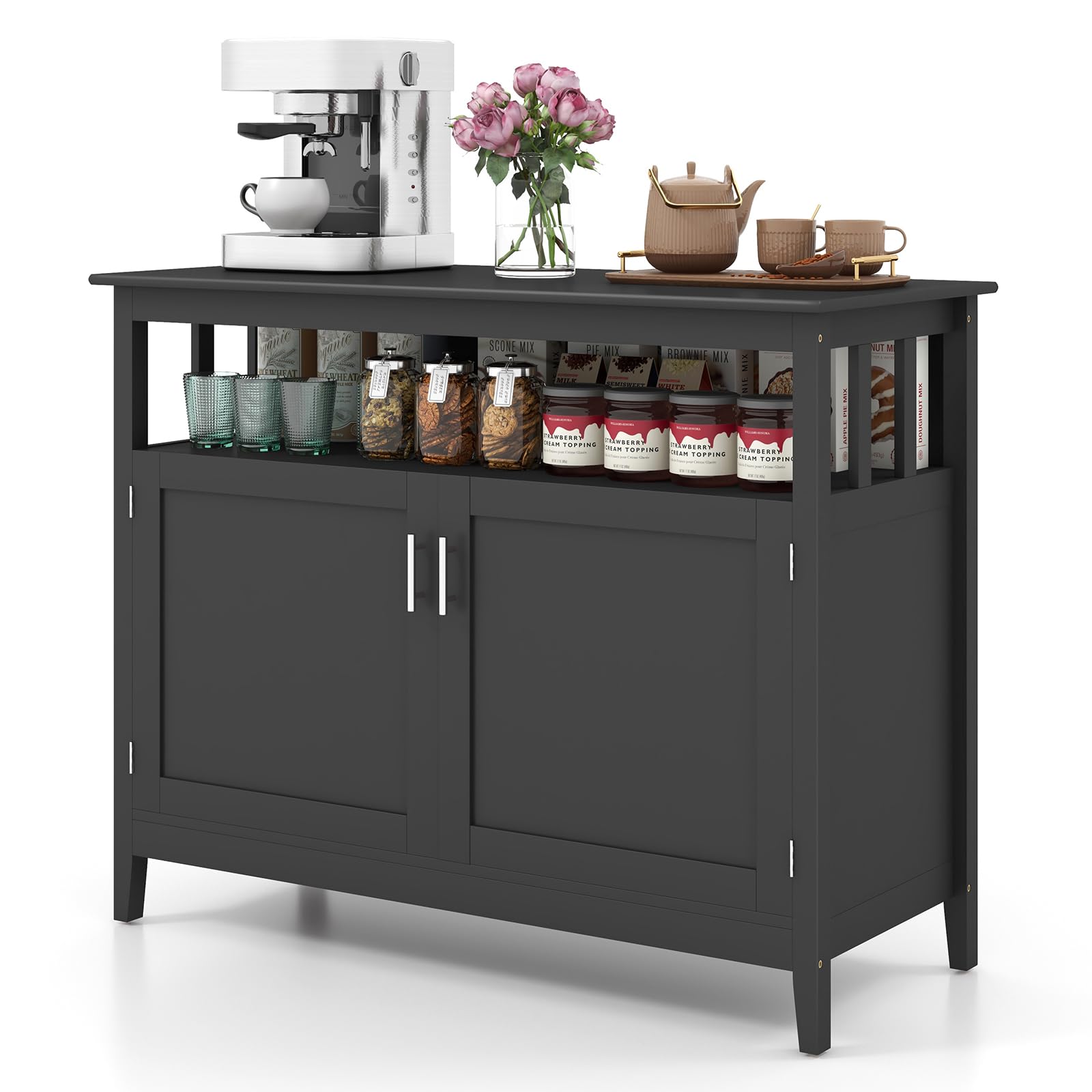 LOKO Buffet Cabinet with Storage, Freestanding Kitchen Cabinet with Adjustable Shelf, Storage Sideboard Console Table, 45 x 20 x 36 inches (Black) - WoodArtSupply