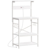 SUPERJARE Kitchen Bakers Rack with Power Outlet, Coffee Bar Table 4 Tiers, Microwave Stand with 6 S-Shaped Hooks, Storage Shelf Rack for Spices, Pots and Pans - White SUPERJARE
